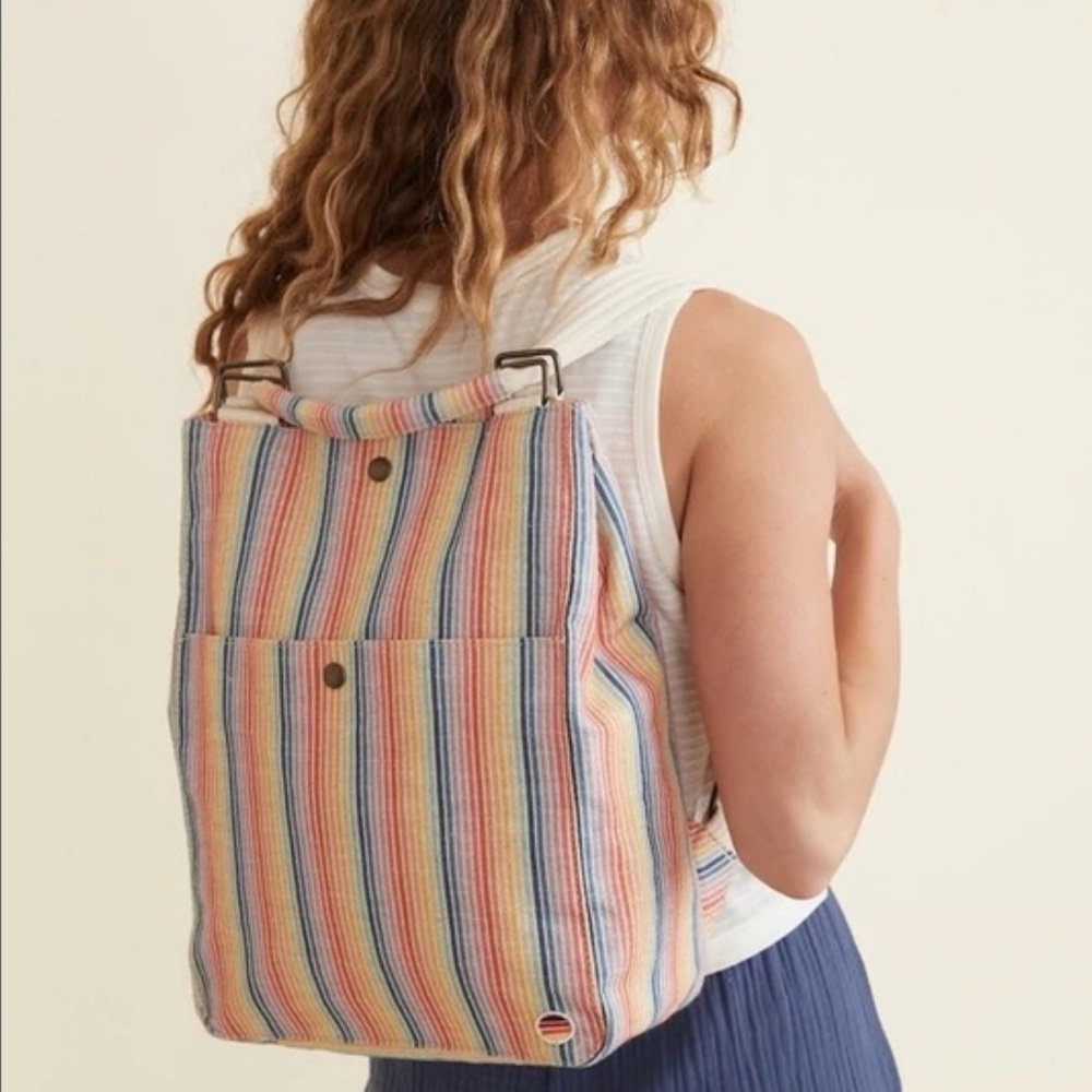 Marine Layer Linen Blend Convertible Backpack in Rainbow Stripe Tote